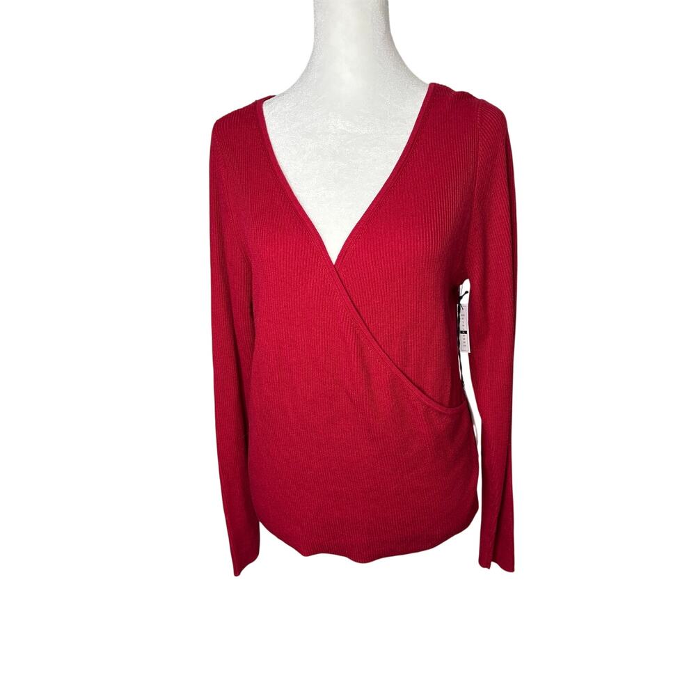 Leith Red Ribbed Knit Surplice Sweater Top - New with Tags!